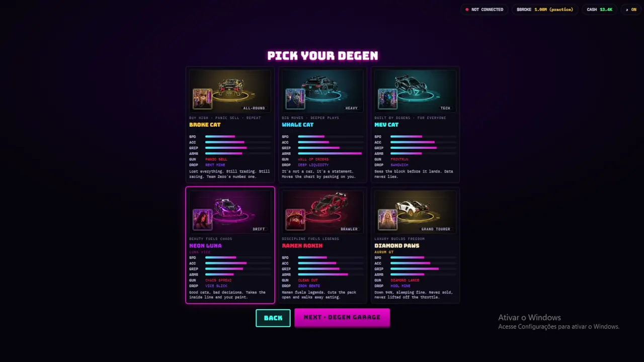Driver selection screen